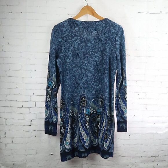 WHITE MARK BLUE FLORAL PAISLEY LONG SLEEVE ROUND NECK MIDI SWEATER DRESS SIZE M - Picture 8 of 8